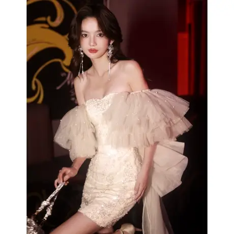 小晚礼服裙女轻奢小众高端法式成人礼派对高定生日婚纱钢琴演奏图片