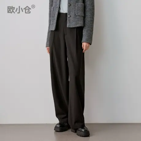 OXC/欧小仓格雷系通勤 连腰打褶弯月阔腿裤 香蕉长裤 羊毛西装裤图片