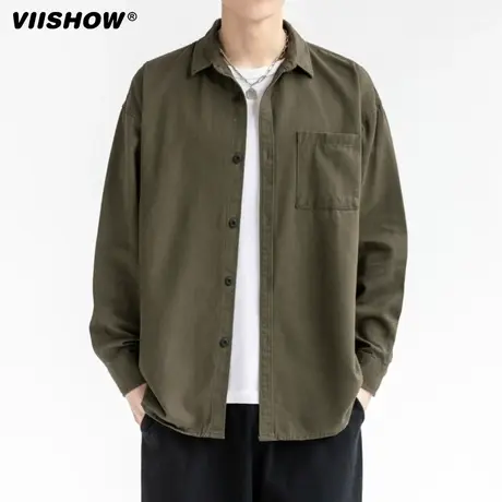VIISHOW衬衫男士春秋季痞帅休闲男上衣宽松外套潮牌日系长袖衬衣图片