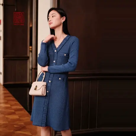 EP雅莹高端系列 v领收腰显瘦礼服针织连衣裙 春夏商场同款9401A图片