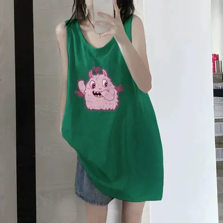 纯棉吊带坎肩背心无袖t恤女夏季设计感小众外穿宽松港风挂脖上衣图片