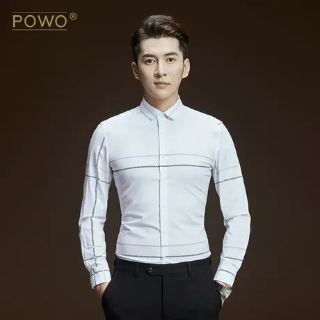 POWO衬衫男士长袖修身休闲帅气黑色衬衣青年韩版商务寸衫春季潮图片
