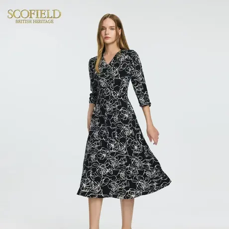 Scofield女装法式浪漫自然印花连衣裙V领收腰中长裙2025夏季新品图片