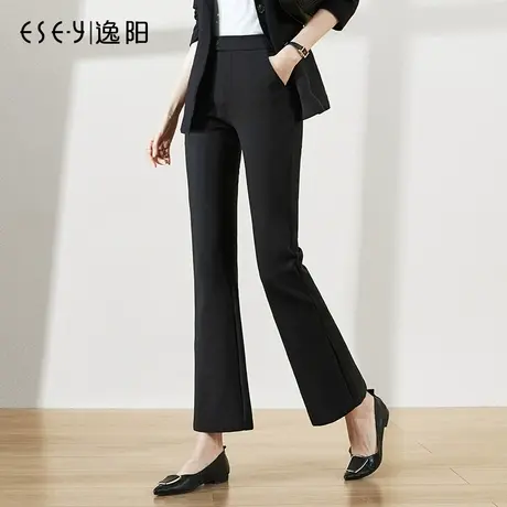 逸阳黑色弹力微喇裤女秋冬小个子显瘦西装裤加绒休闲职业喇叭裤子图片