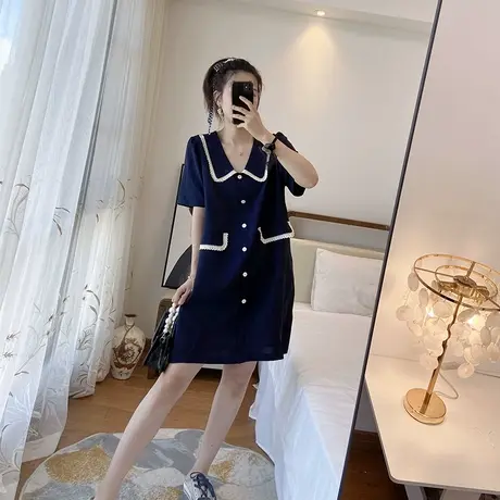 新款显瘦宽松大码胖mm遮肚子娃娃领时尚洋气连衣裙夏季女2025遮腹图片