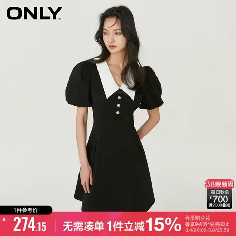 ONLY秋季气质宫廷风收腰黑色显瘦牛仔连衣裙女|123242038图片