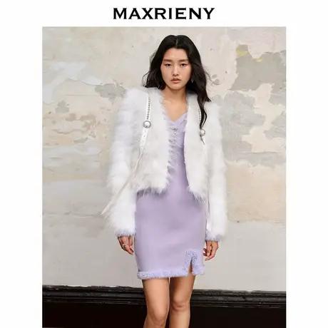 【奥莱】MAXRIENY名媛富家千金风外套款名媛气质貉子毛皮草图片