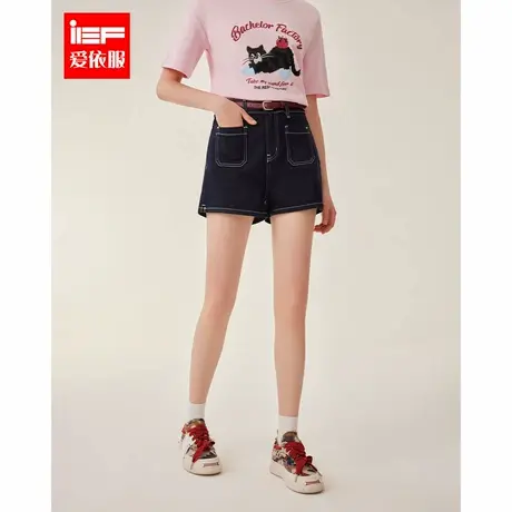 IEF/爱依服2025夏季新款港式时尚小众设计通勤百搭高腰牛仔短裤图片