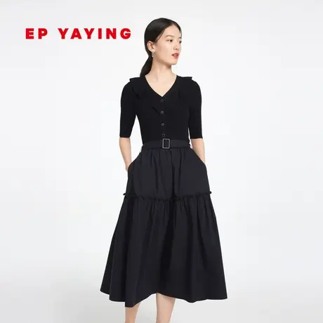 EP雅莹女装 赫本风法式小黑裙长绒棉针织连衣裙春夏商场同款4630A图片