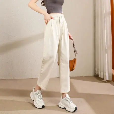 时尚气质休闲牛仔九分裤2023年夏季新款女士修身松紧腰通勤哈伦裤图片