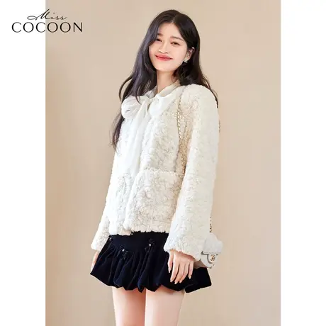 miss COCOON仿羊羔毛皮草女2022新款冬季保暖时尚气质毛毛短外套图片