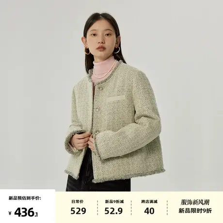 omont蛋挞家 复古小香风羽绒服女冬季新款粗花呢短款加厚外套图片