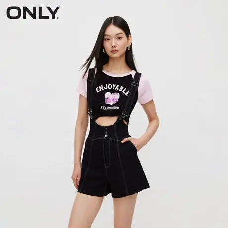 ONLY夏季时尚高腰显瘦A版可调节背带牛仔短裤女12427N001图片