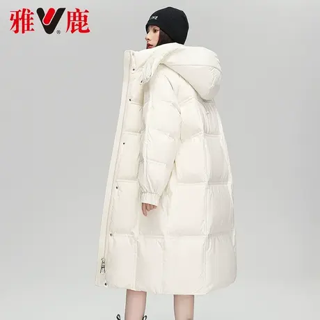 雅鹿白色羽绒服女中长款2022冬季新款休闲宽松连帽保暖长过膝外套图片