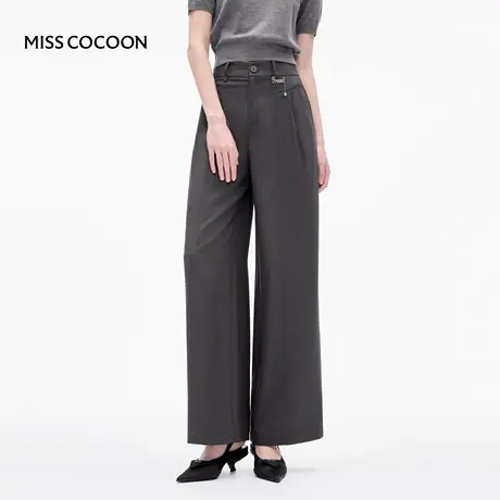 MISSCOCOON可可尼黑色西装裤女2025秋季新款直筒垂感阔腿休闲裤图片