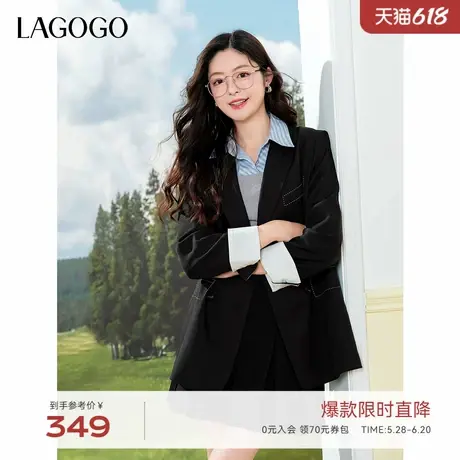 LAGOGO显瘦气质通勤百搭西装女拉谷谷2025春季新款双排扣休闲外套图片