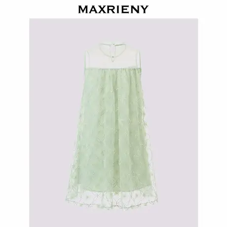 【奥莱】MAXRIENY薄荷绿网纱仙美连衣裙图片