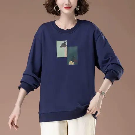 薄款卫衣女春秋新款宽松加肥加大码女装中年妈妈休闲印花显瘦上衣图片