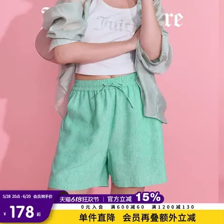 Juicy Couture橘滋休闲裤女2025年夏新款仿麻感刺绣弹力腰短裤图片