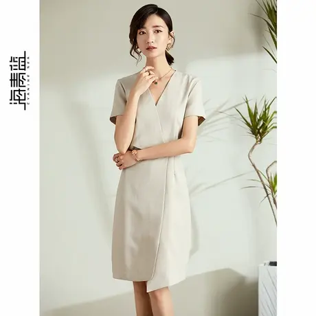 海青蓝轻熟风气质连衣裙女夏季新款不规则修身女士裙子54907图片