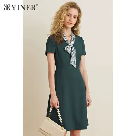 YINER音儿女装夏季法式优雅中长款拼接A字连衣裙图片