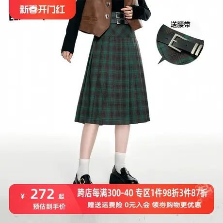 妖精的口袋【送腰带】高腰格纹半身裙女2023秋季新款显瘦半身长裙图片
