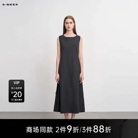 【商场同款】sdeer圣迪奥女时尚圆领撞色字母无袖连衣裙S25281209图片