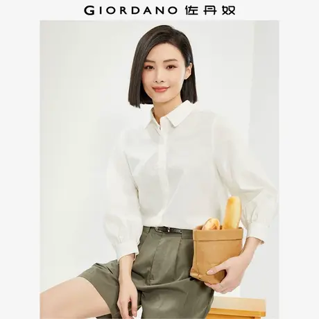 佐丹奴衬衫女装纯棉府绸泡泡袖七分袖梭织休闲衬衫 05345470图片