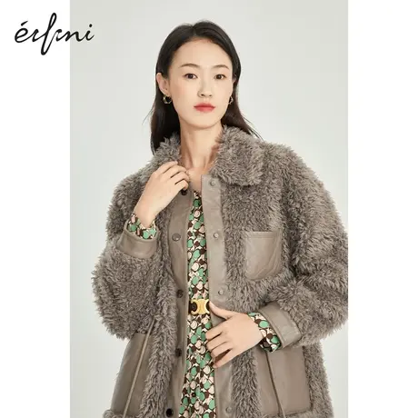 伊芙丽皮草秋冬新款保暖毛毛外套时尚休闲宽松女士外套1BA713111图片