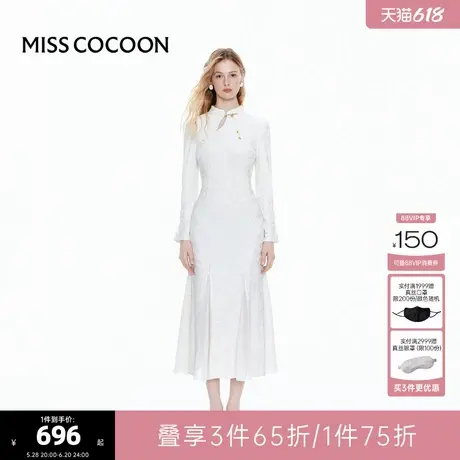 可可尼cocoon新中式长袖针织连衣裙女2025夏季新款长裙不规则裙子图片