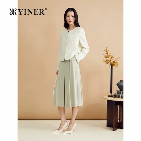 YINER音儿秋季法式复古木纹肌理气质奶油白休闲短外套图片
