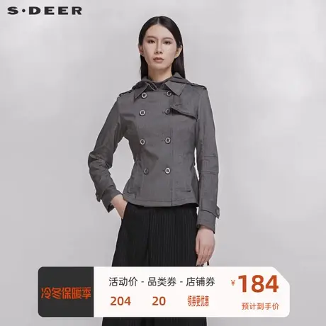 sdeer圣迪奥工装风衣外套女装经典双排扣短款工装外套S20182208图片