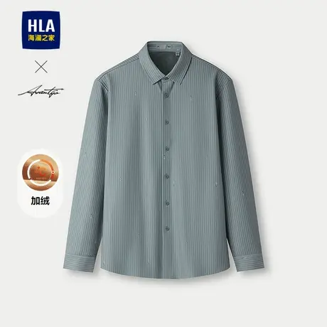 HLA/海澜之家轻商务时尚系列长袖衬衫25秋冬新加绒保暖条纹上衣男图片