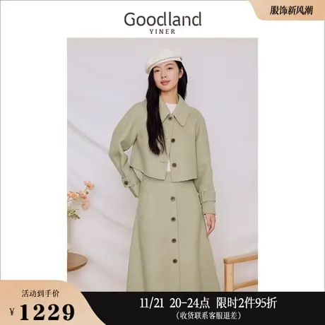 Goodland美地女装冬季毛呢百搭复古POLO领休闲短外套图片
