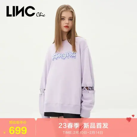 LINC金羽杰2023秋季新款落肩圆领机能感印字长袖卫衣女S231HD106Y图片