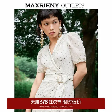 【奥莱】MAXRIENY波点茶歇裙夏季白色连衣裙气质显瘦V领A字裙图片