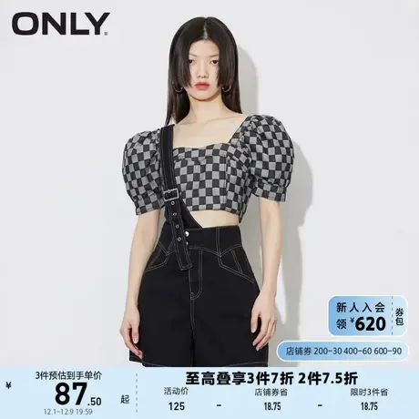 【上新】ONLY奥莱夏季薄款高腰显瘦减龄背带短裤牛仔裤女图片