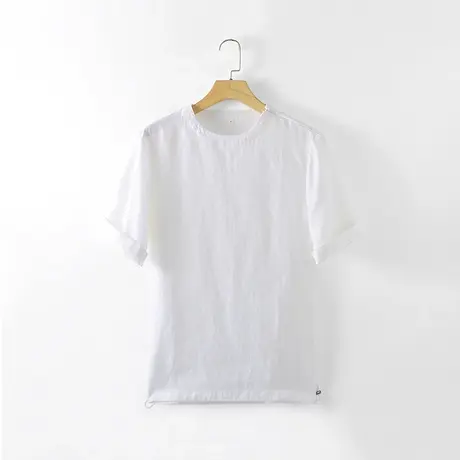 亚麻短袖衬衫夏季薄款男上衣休闲纯色宽松圆领男士设计感白色衬衣图片