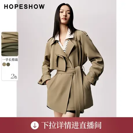 【直播专享】秋季插肩袖双排扣翻领一手长风衣90123290701红袖图片