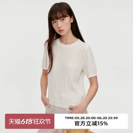 omont蛋挞家 复古亮片绞花针织短袖2025春季小众圆领休闲针织上衣图片