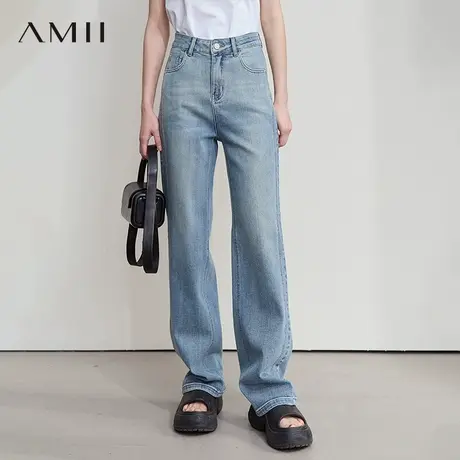 AMII【复古风】2025秋季复古怀旧风宽松直筒阔腿长裤牛仔裤女图片