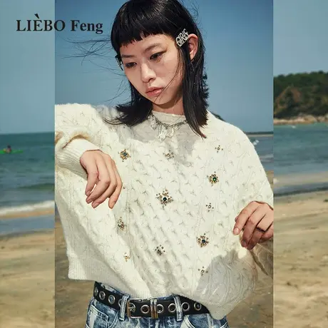 裂帛LIEBOFeng设计师品牌chic奶fufu宽松慵懒风百搭通勤宽松毛衣图片
