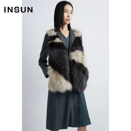 INSUN恩裳冬季无袖狐狸毛毛皮外套图片