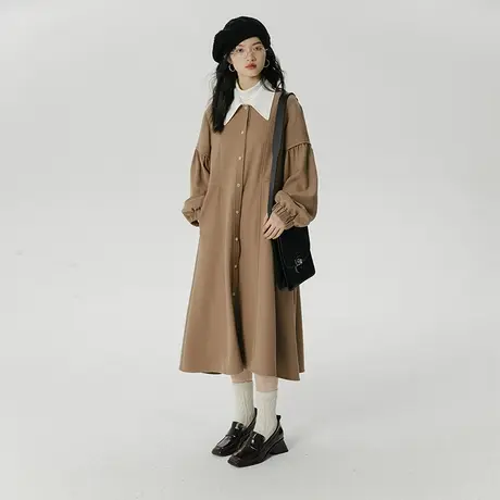 omont蛋挞家灯笼袖连衣裙女2022秋季新款显瘦长袖a字衬衫裙长裙子图片