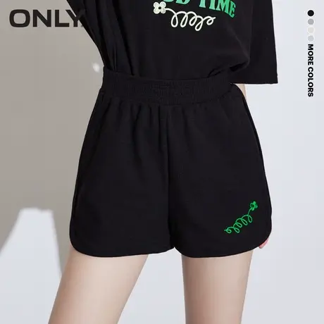 ONLY奥莱夏季直筒松紧腰四叶草印花休闲运动短裤女图片