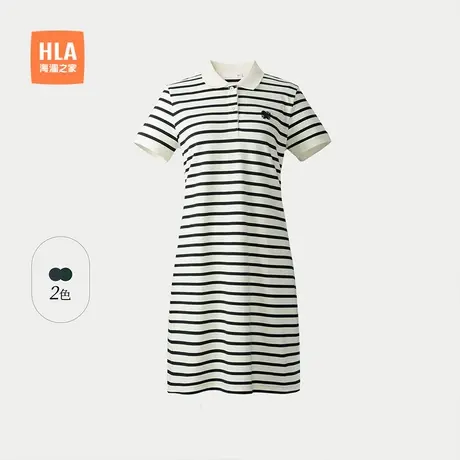 HLA/海澜之家短袖休闲刺绣POLO裙夏新款商务通勤条纹H型裙子女装图片