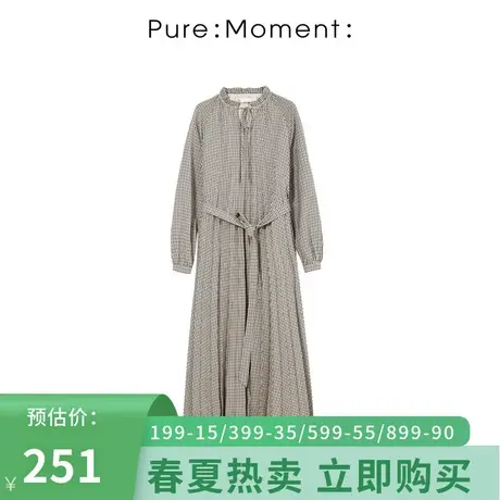 Pure:Moment连衣裙年春秋新款长袖格纹收腰气质裙子女图片