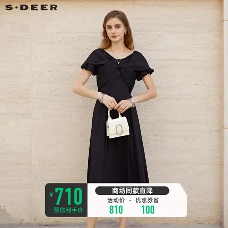 sdeer圣迪奥女装甜美圆领蝴蝶结短袖连衣裙S23281234图片
