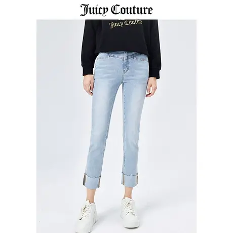 Juicy Couture橘滋美式秋冬新款时尚弹力微喇翻边阔腿牛仔裤女图片
