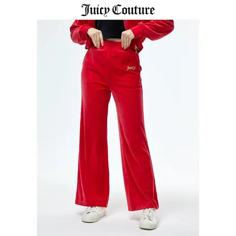 Juicy Couture橘滋休闲裤女2024年春季时尚红色宽松天鹅绒阔腿裤图片
